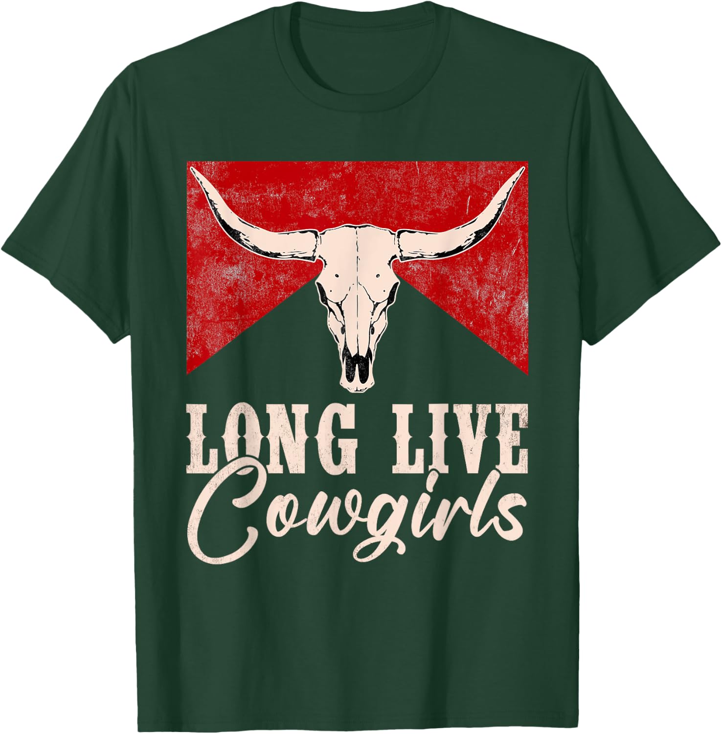 Long Live Vintage Western Bull-Skull Cowgirls Retro T-Shirt - T-Shirt | Forest