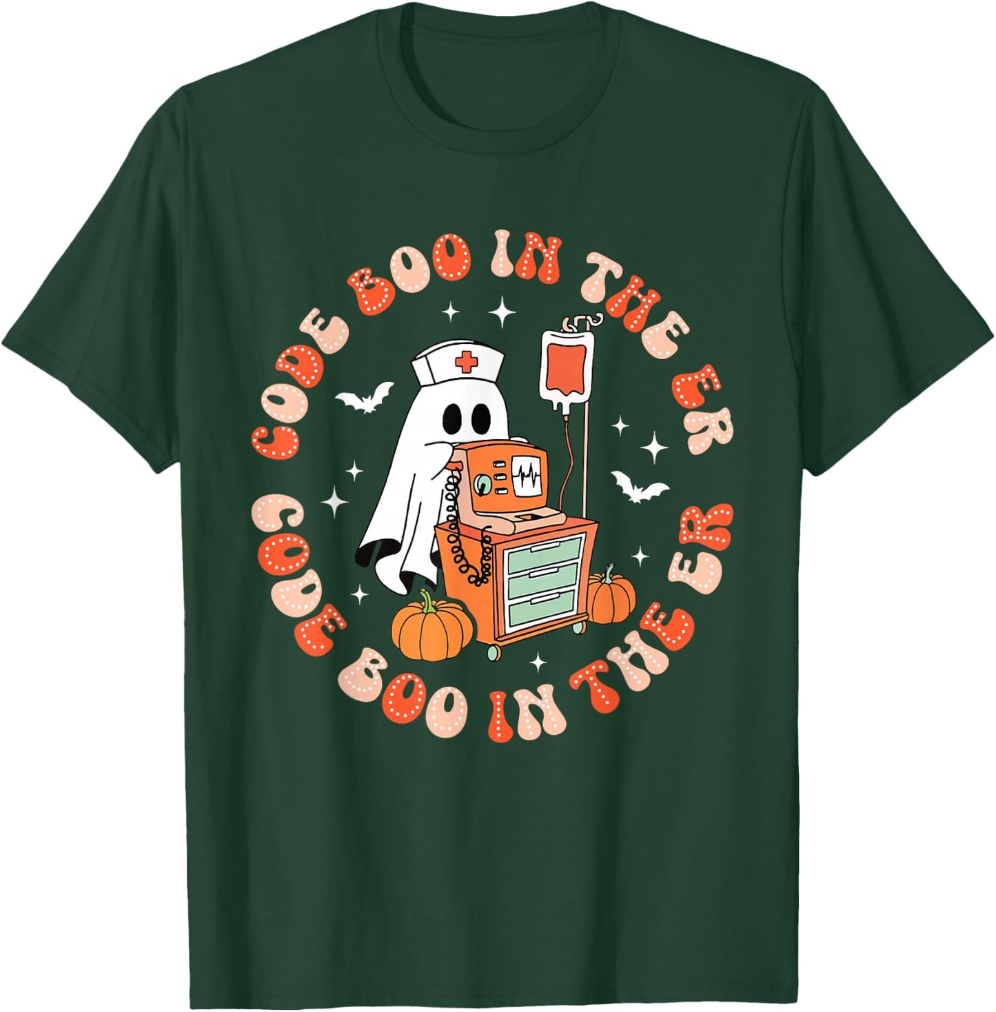 Halloween Code Boo In The ER ICU Ghost Respiratory Therapist T-Shirt - T-Shirt | Forest