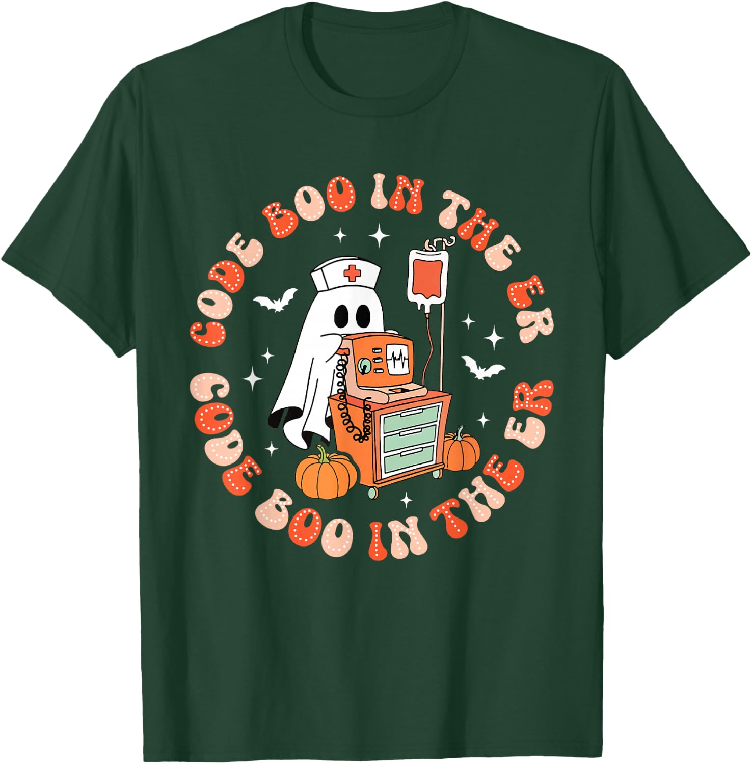 Halloween Code Boo In The ER ICU Ghost Respiratory Therapist T-Shirt - T-Shirt | Forest