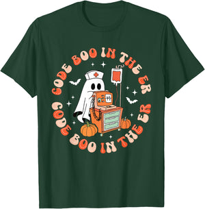 Halloween Code Boo In The ER ICU Ghost Respiratory Therapist T-Shirt - T-Shirt | Forest