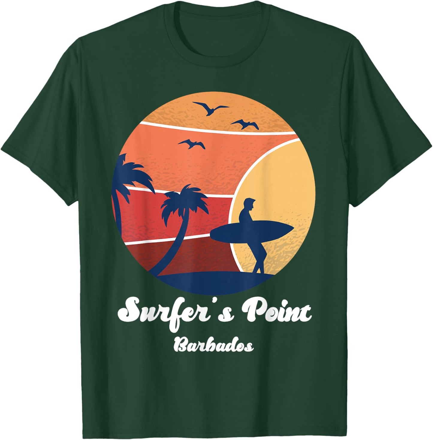 Surfer's Point Barbados Surfing Surfer Vintage Sunset Beach T-Shirt - T-Shirt | Forest