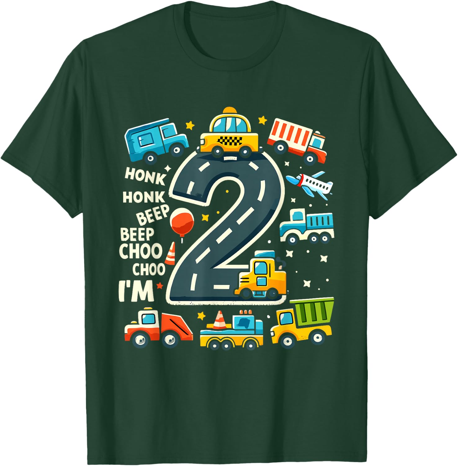2 Year Old Birthday Boy Truck Car Transportation T-Shirt - T-Shirt | Forest