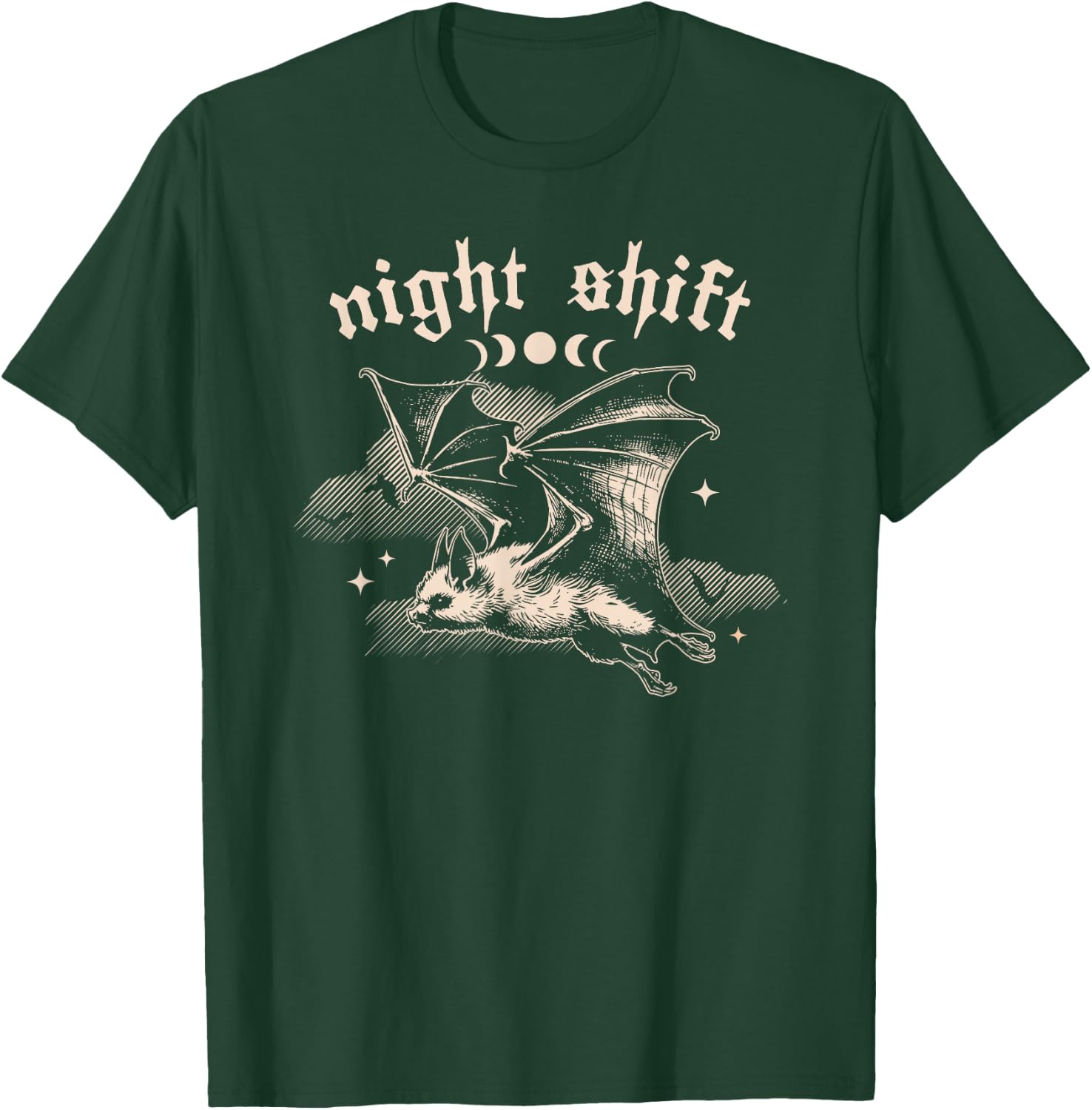 Night Shift Bat - Gothic Vampire Bat with Moon Halloween T-Shirt - T-Shirt | Forest