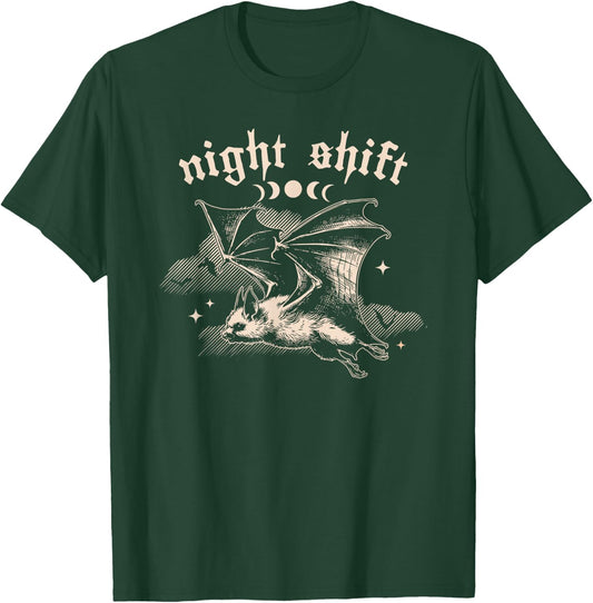 Night Shift Bat - Gothic Vampire Bat with Moon Halloween T-Shirt - T-Shirt | Forest