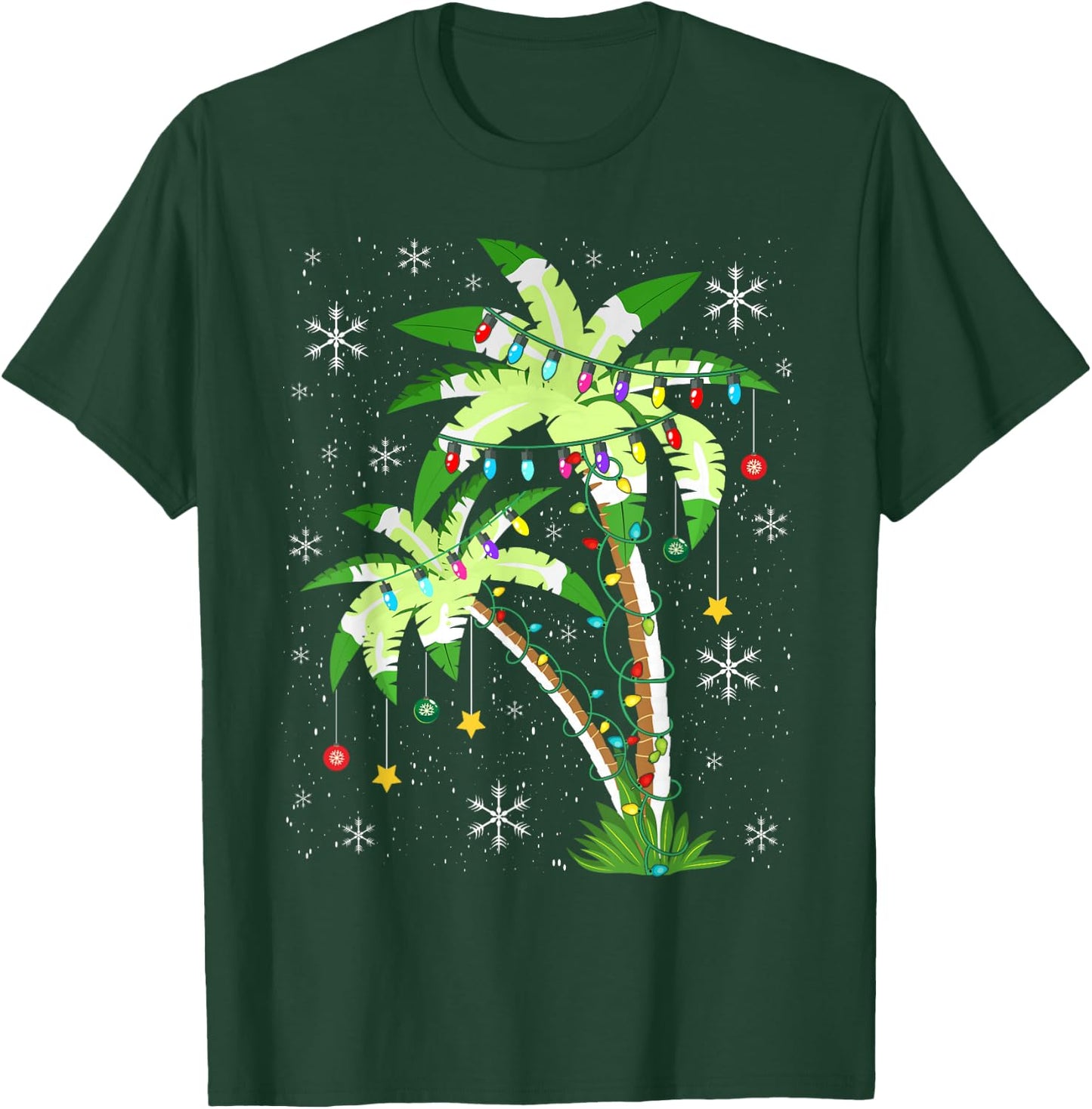 Palm Tree Christmas Lights & Ornaments Hawaii Tropical Xmas T-Shirt - T-Shirt | Forest