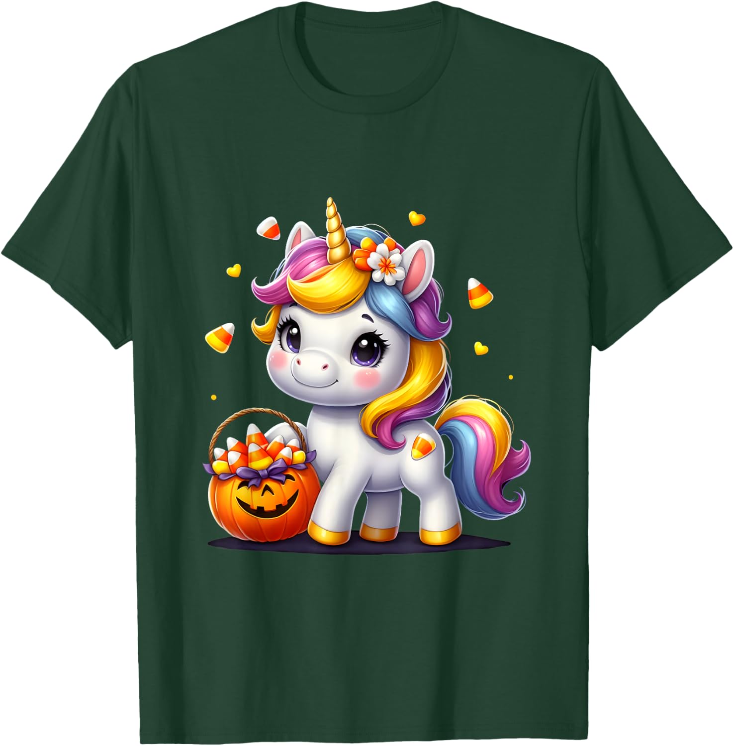 Unicorn Candy Corn Halloween Unicorn Gift Girls Kids T-Shirt - T-Shirt | Forest