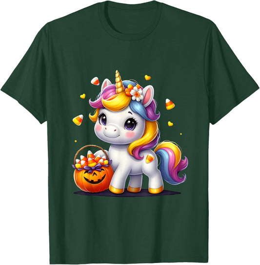 Unicorn Candy Corn Halloween Unicorn Gift Girls Kids T-Shirt - T-Shirt | Forest