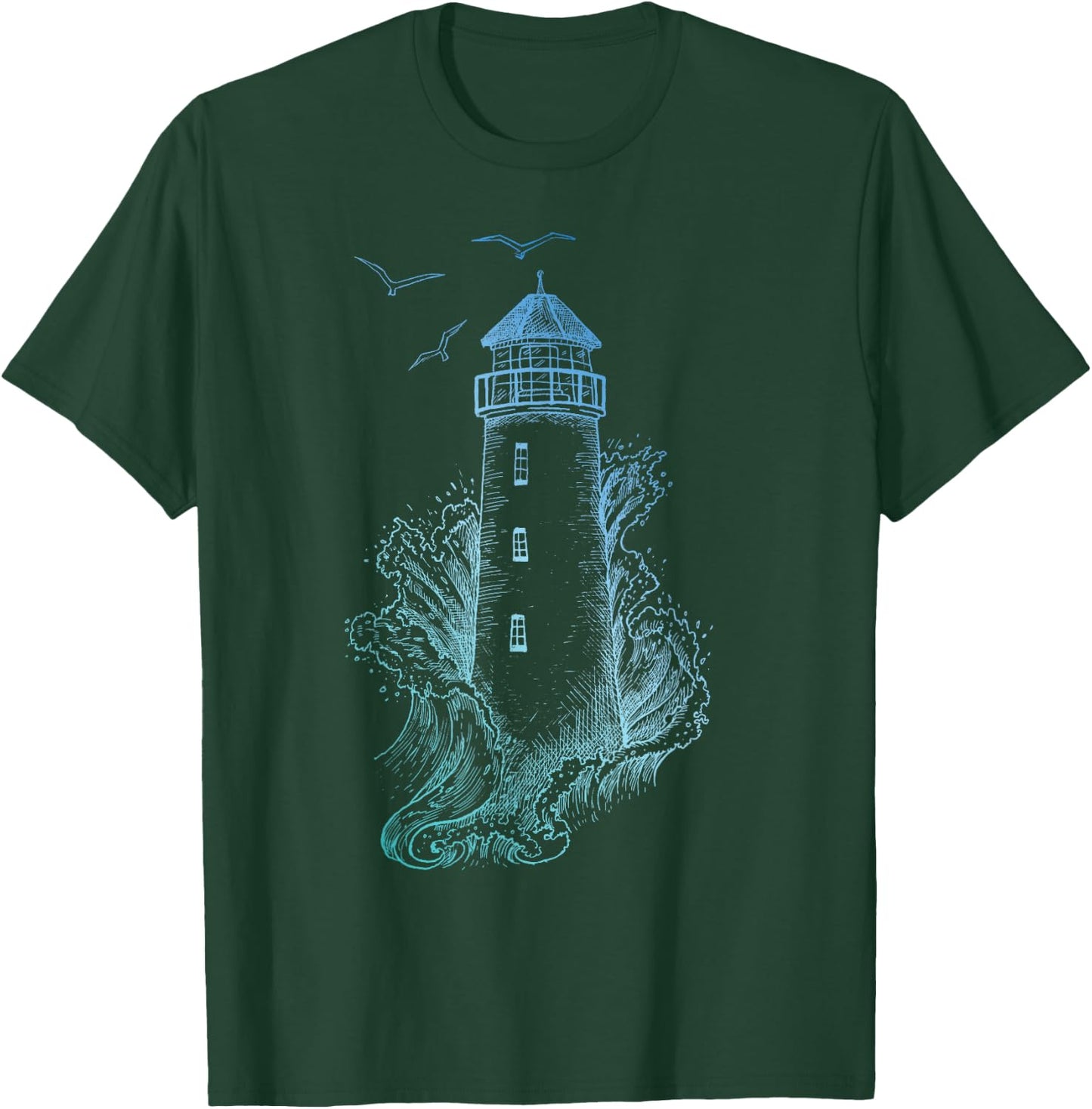 Lighthouse - Pharos Wave and Seagull T-Shirt - T-Shirt | Forest
