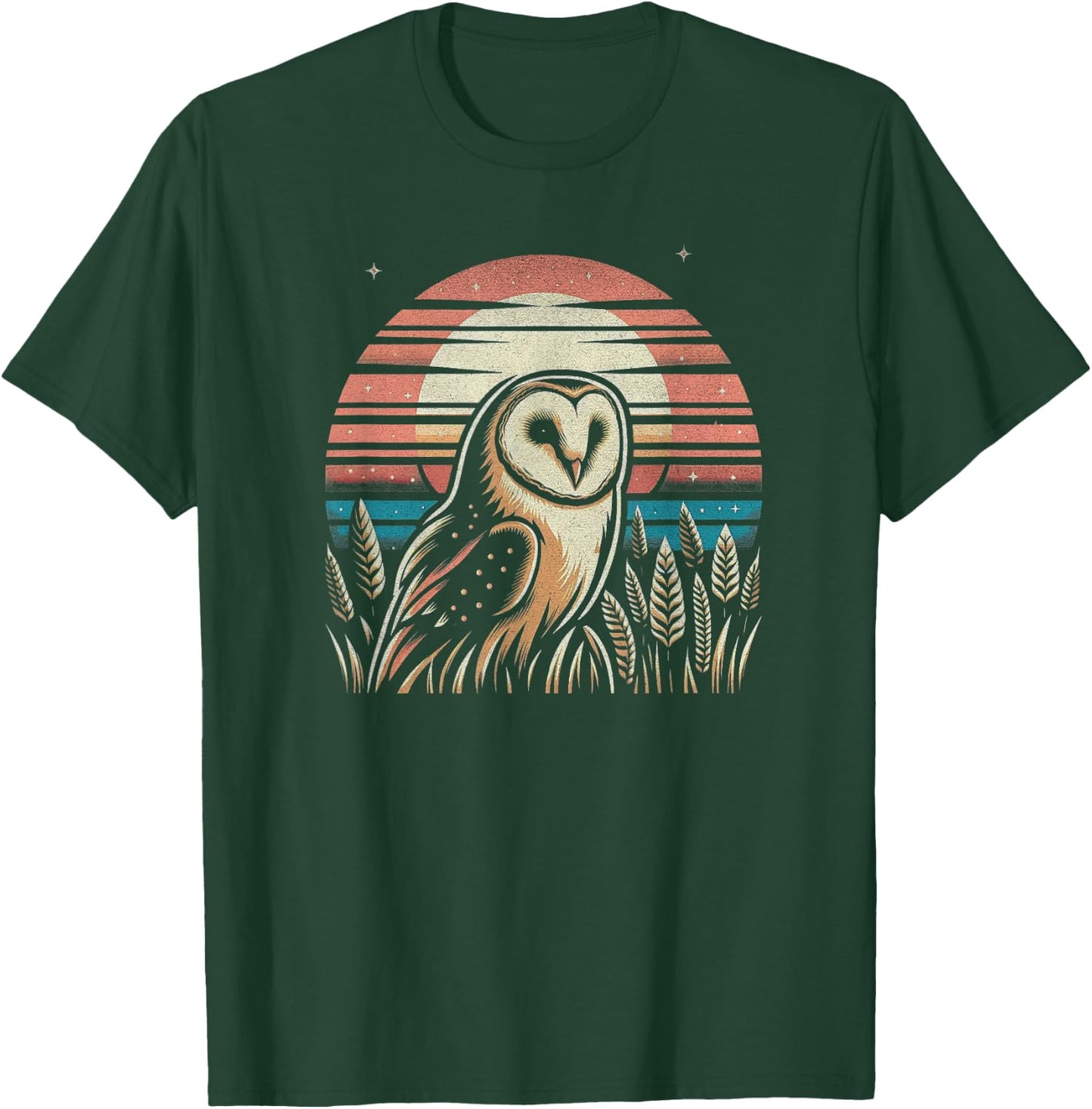 Retro Sunset Barn Owl Graphic Art Design And Men T-Shirt - T-Shirt | Forest