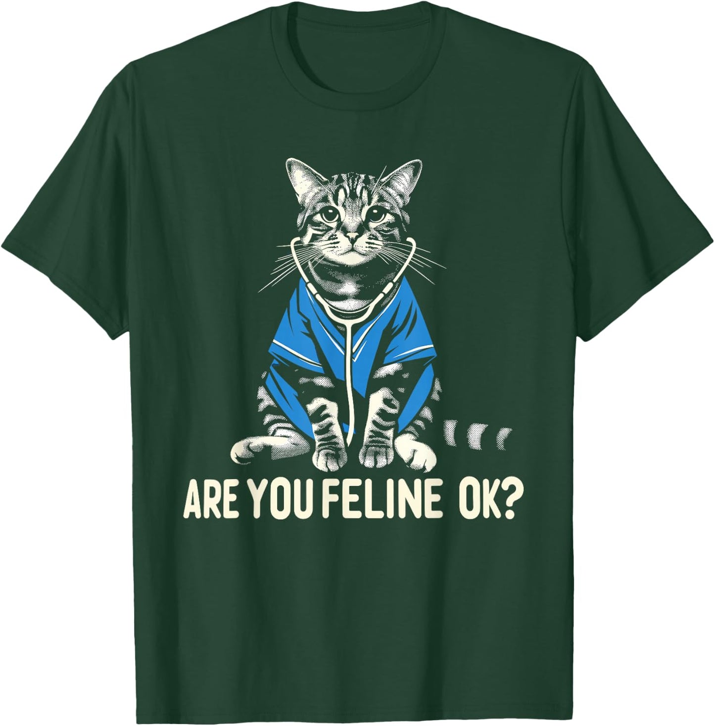 Retro Cat Nurse Gifts Nurse Week Gifts Men Women Funny Nurse T-Shirt - T-Shirt | Forest