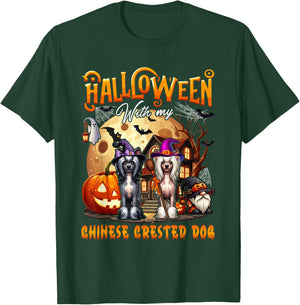 Halloween With My Chinese Crested Cute Dogs Cosplay Witch T-Shirt - T-Shirt | Forest