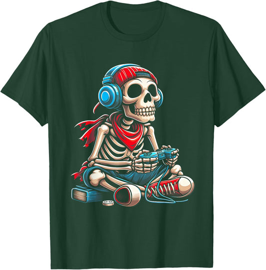 Halloween Skeleton Gamer Video Gaming Gamer E-Sport Player T-Shirt - T-Shirt | Forest