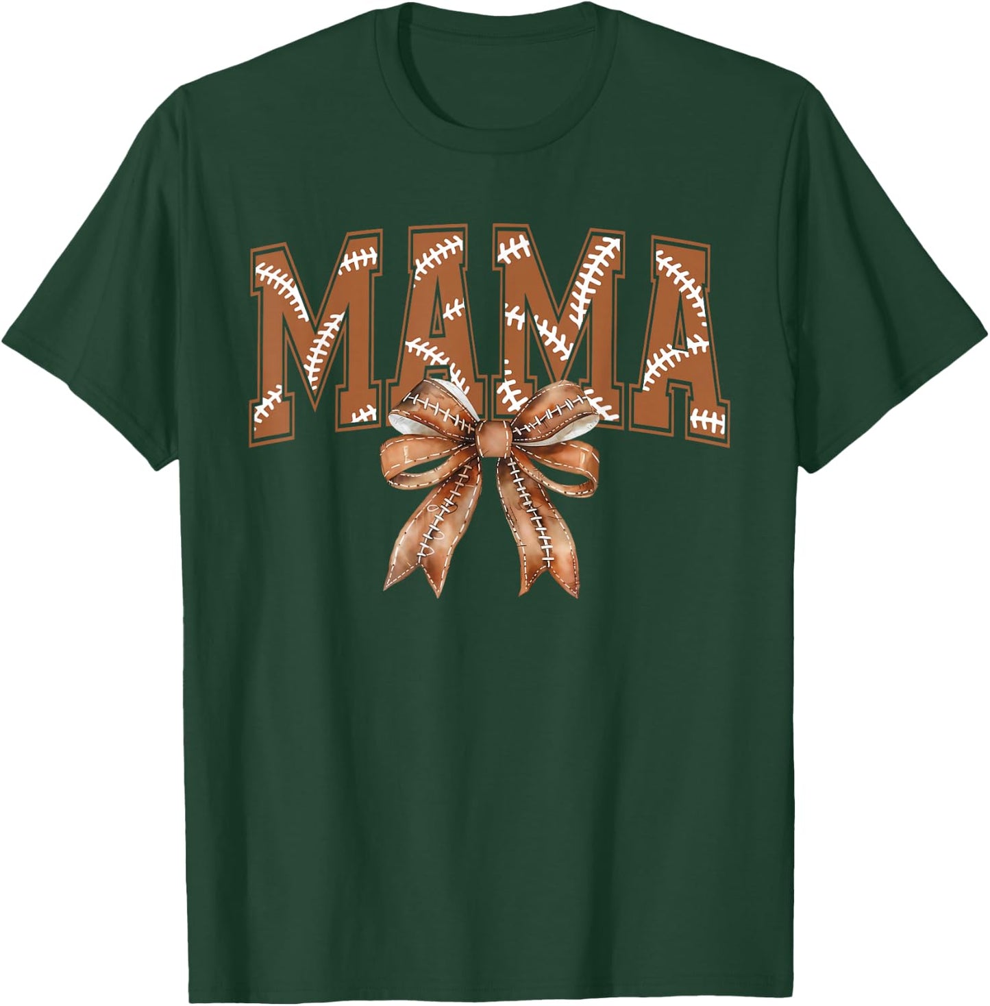 Coquette Bow Mama American Football Game Day Thanksgiving T-Shirt - T-Shirt | Forest