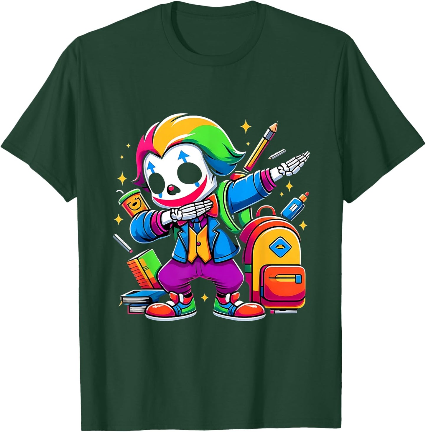 Funny Dab Clown Dabbing Costumes Spooky Halloween Skeleton T-Shirt - T-Shirt | Forest