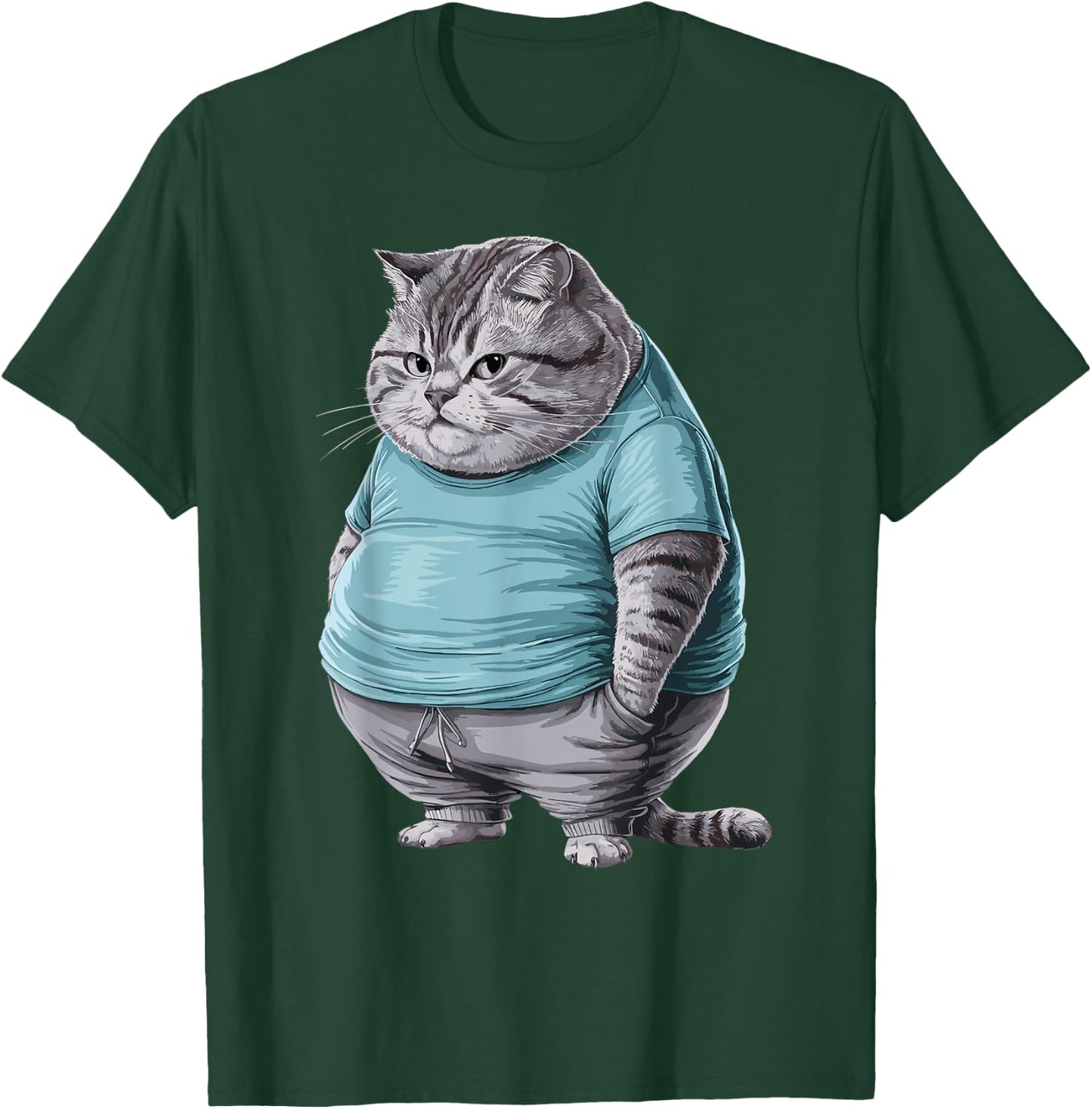 Funny Fat Sad Cat Art Design Fat Kitten Cat Lover Fat Cat Women Girls Kids T-Shirt - T-Shirt | Forest