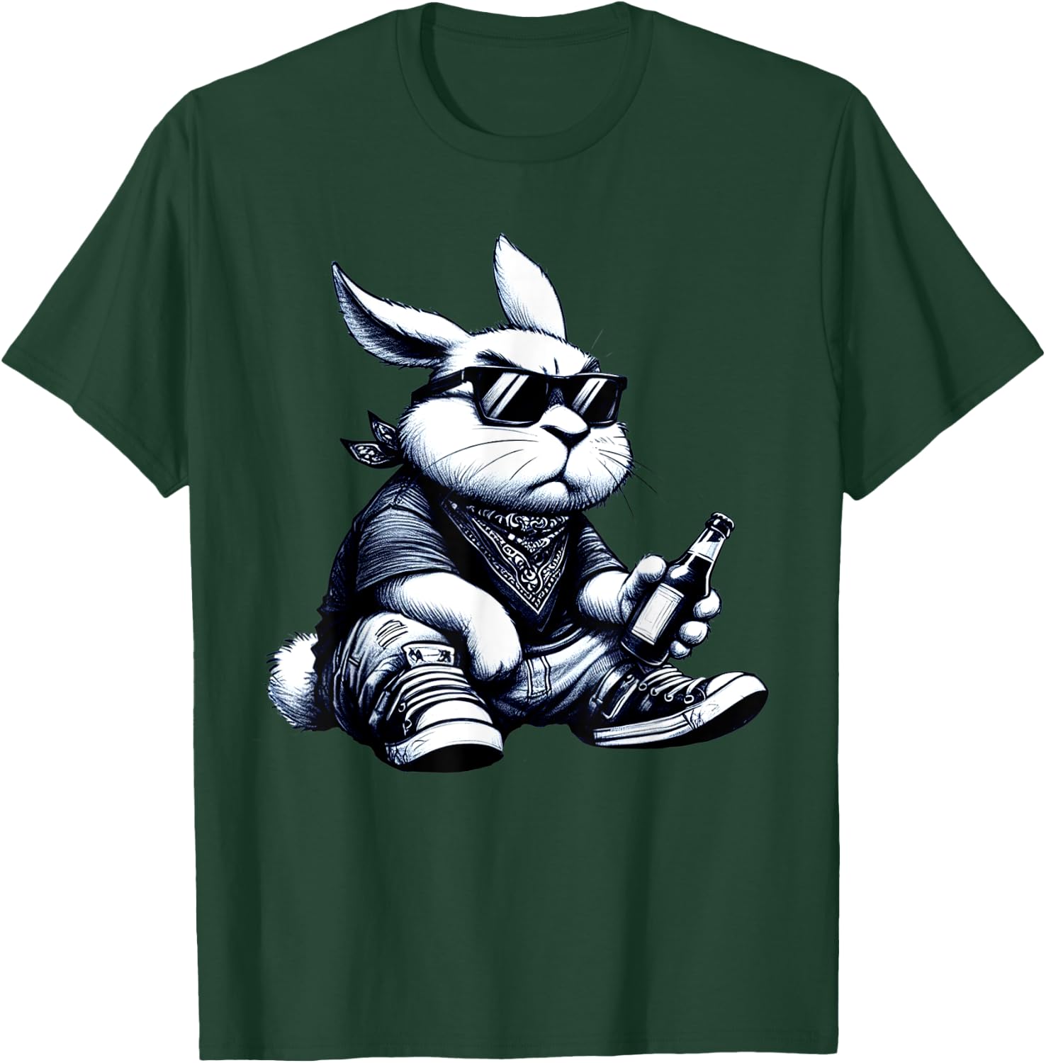 Thug Bunny With Beer Bunny Rabbit Gangster Rabbit Funny T-Shirt - T-Shirt | Forest