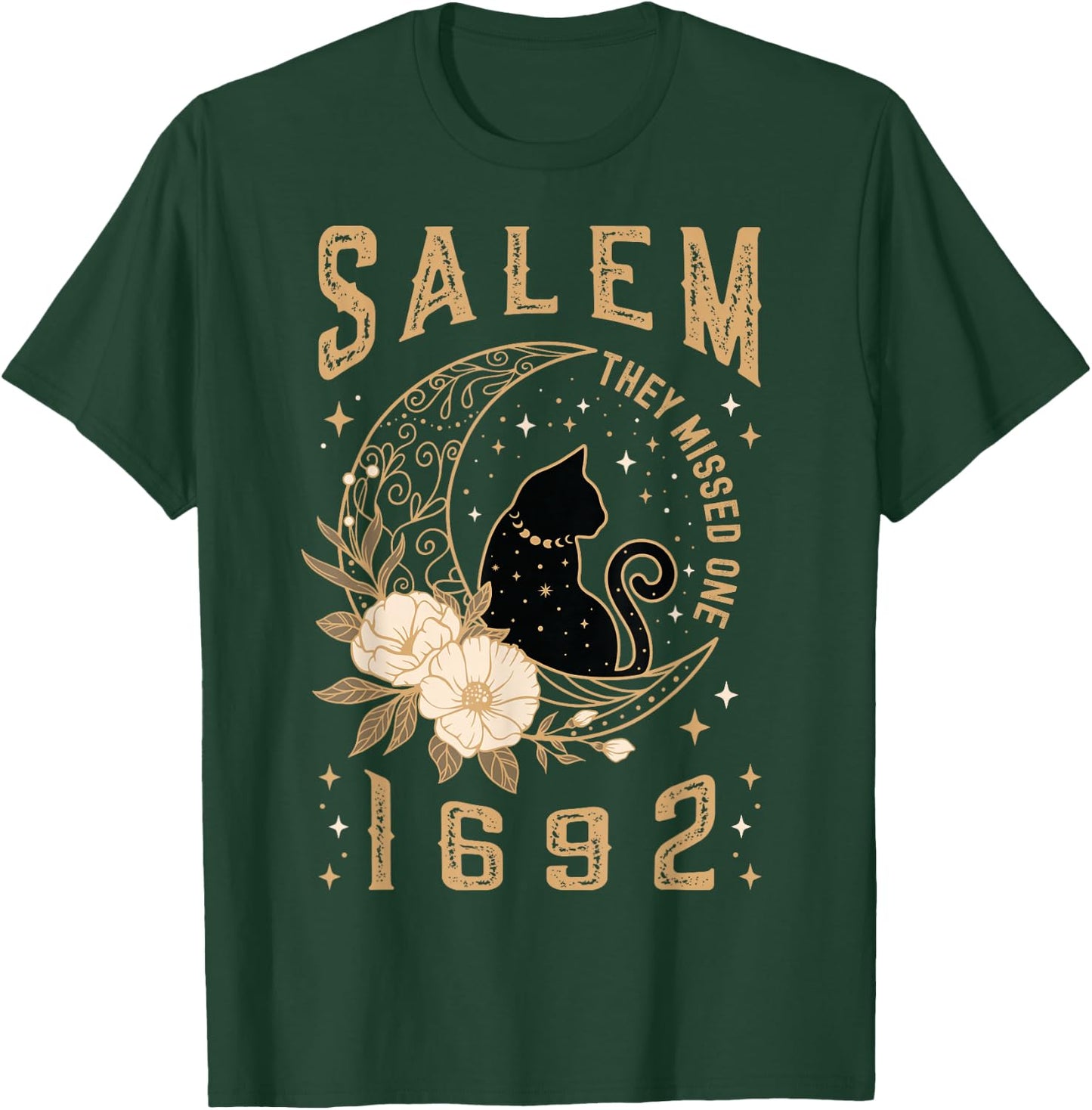 Salem 1692 They Missed One Witch Trial Black Cat Moon Witchy T-Shirt - T-Shirt | Forest