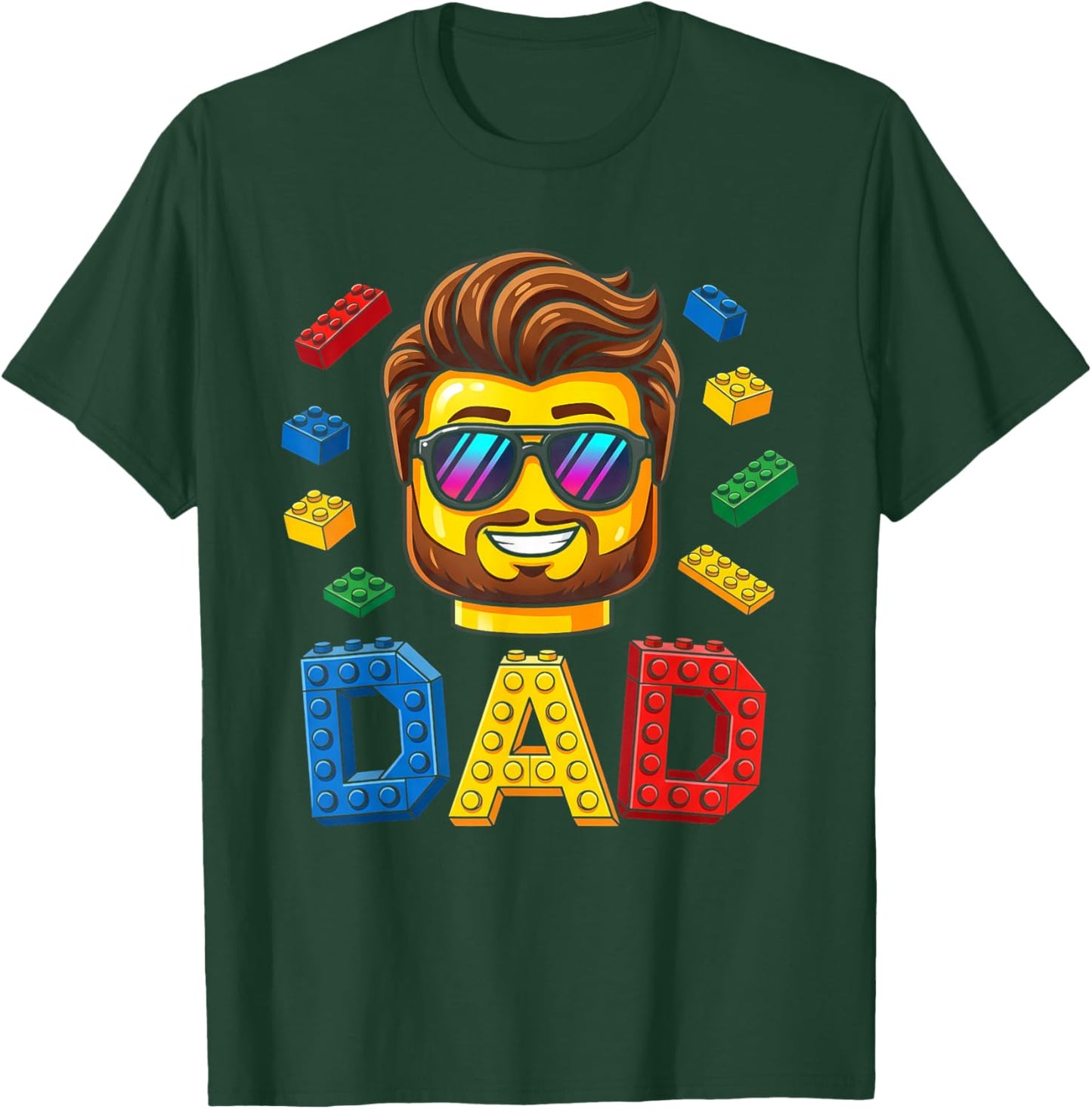 Family Dad Master Builder Building Bricks Blocks Fathers Day T-Shirt - T-Shirt | Forest