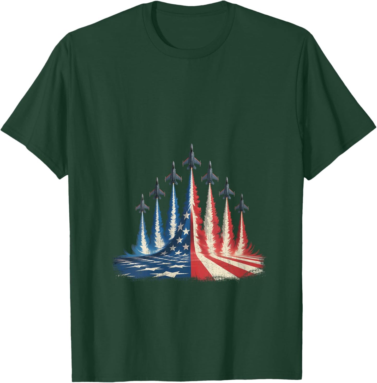 Fighter Jet American Flag 4th of July V-Neck T-Shirt - T-Shirt | Forest