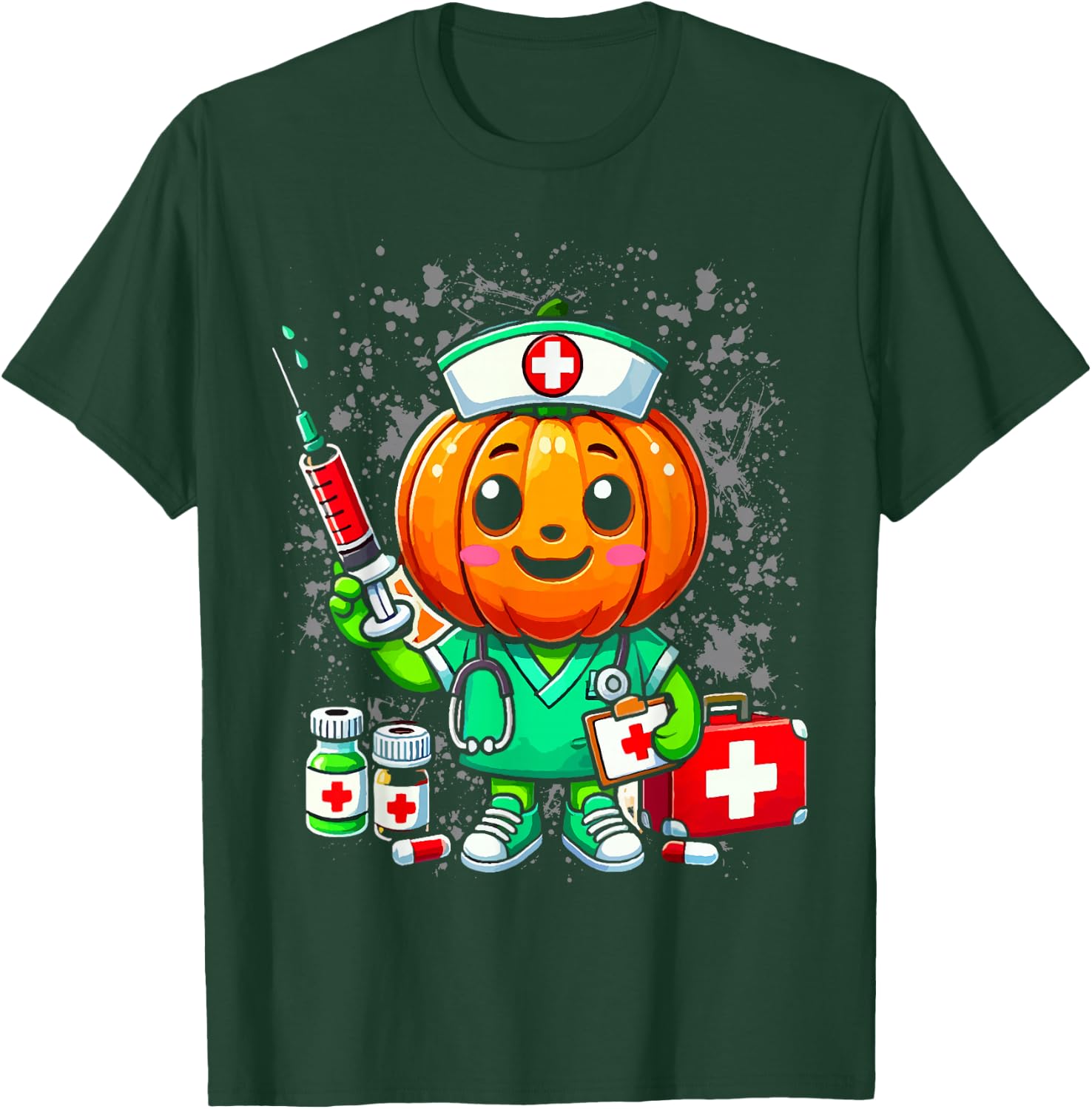 Halloween Nurse Pumpkin Nursing Scrub Top Costume Women Men T-Shirt - T-Shirt | Forest