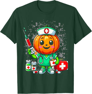 Halloween Nurse Pumpkin Nursing Scrub Top Costume Women Men T-Shirt - T-Shirt | Forest