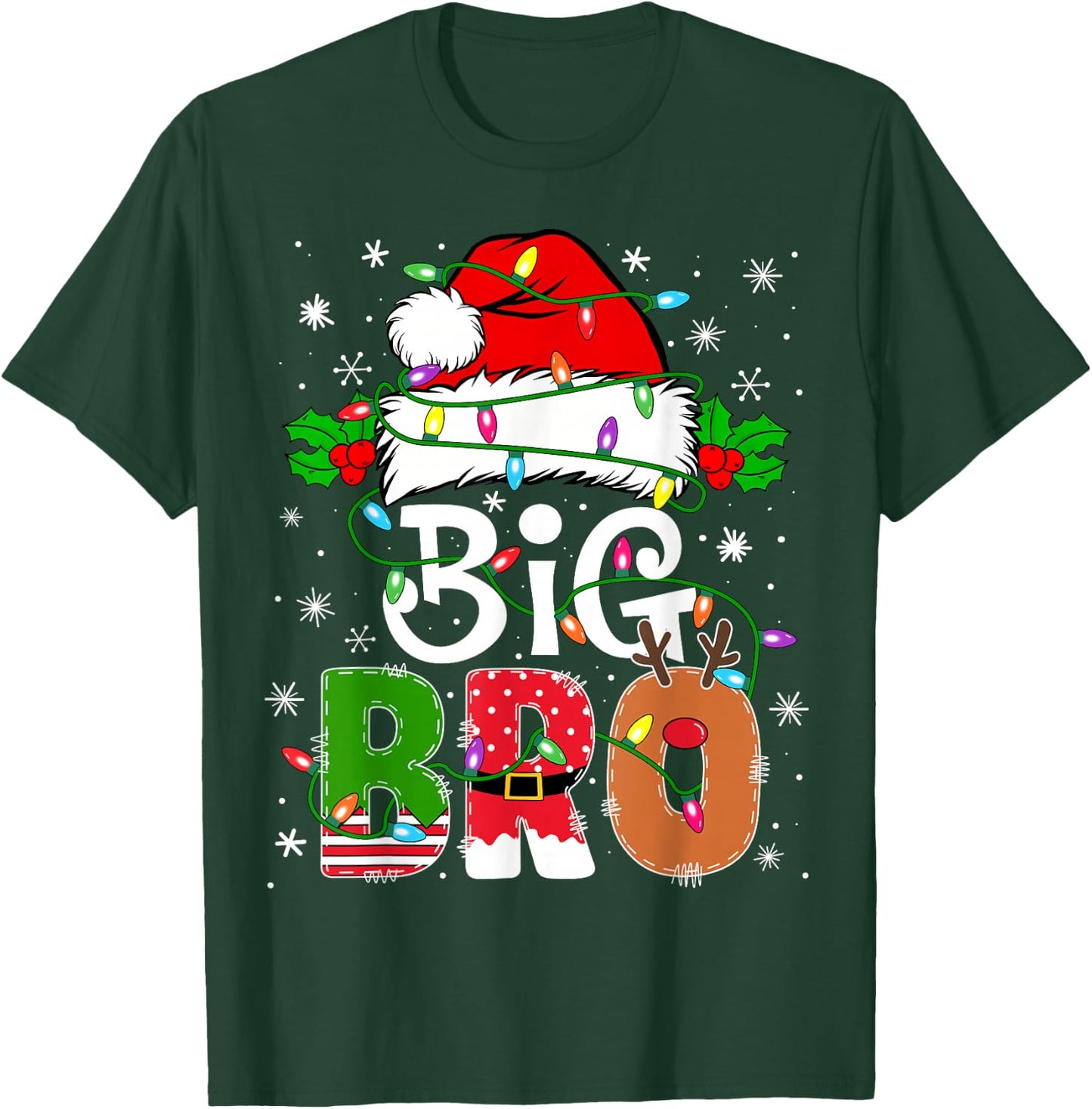 Big Bro Santa New Sibling Brother Announcement Xmas Lights T-Shirt - T-Shirt | Forest