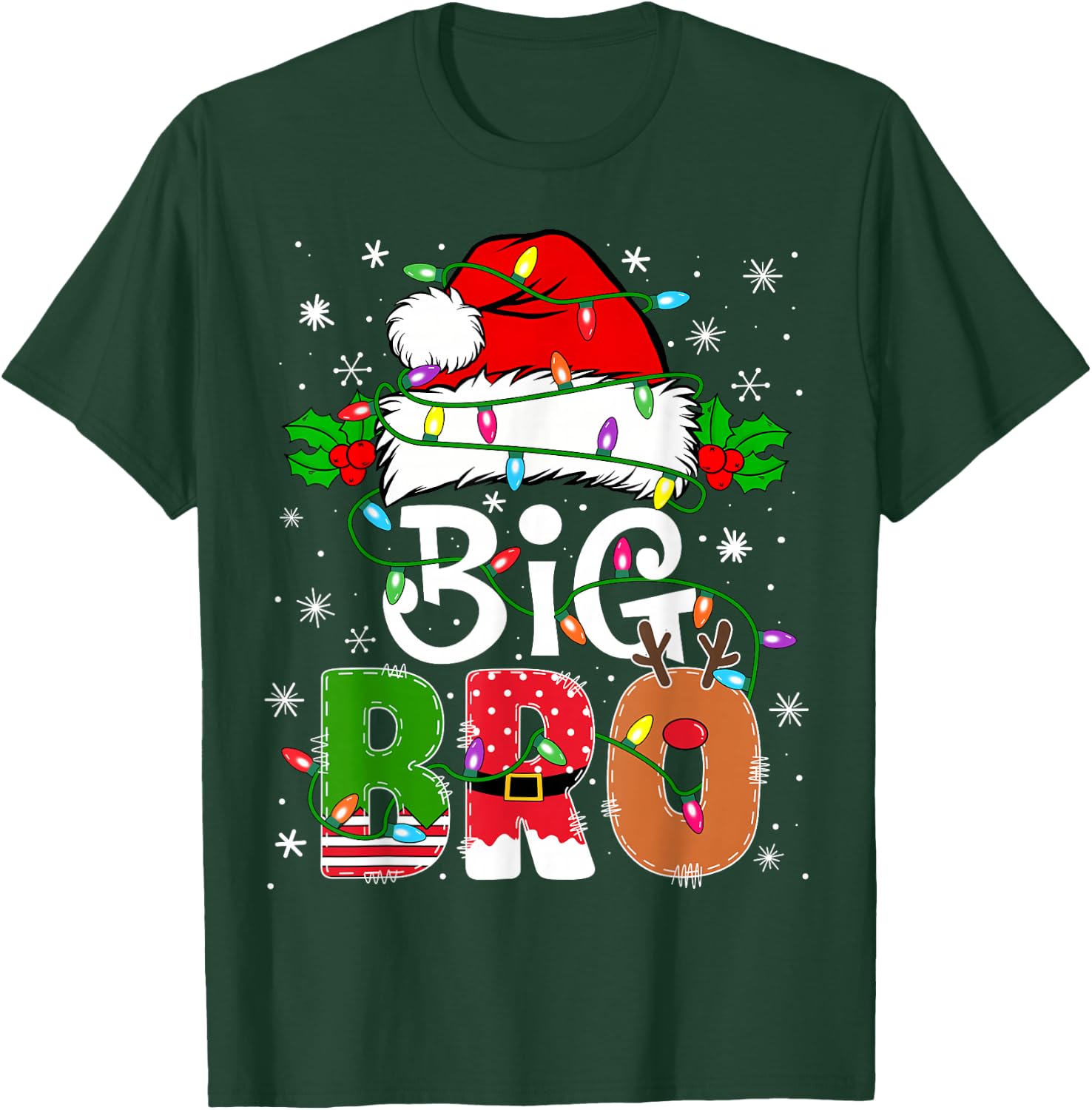 Big Bro Santa New Sibling Brother Announcement Xmas Lights T-Shirt - T-Shirt | Forest