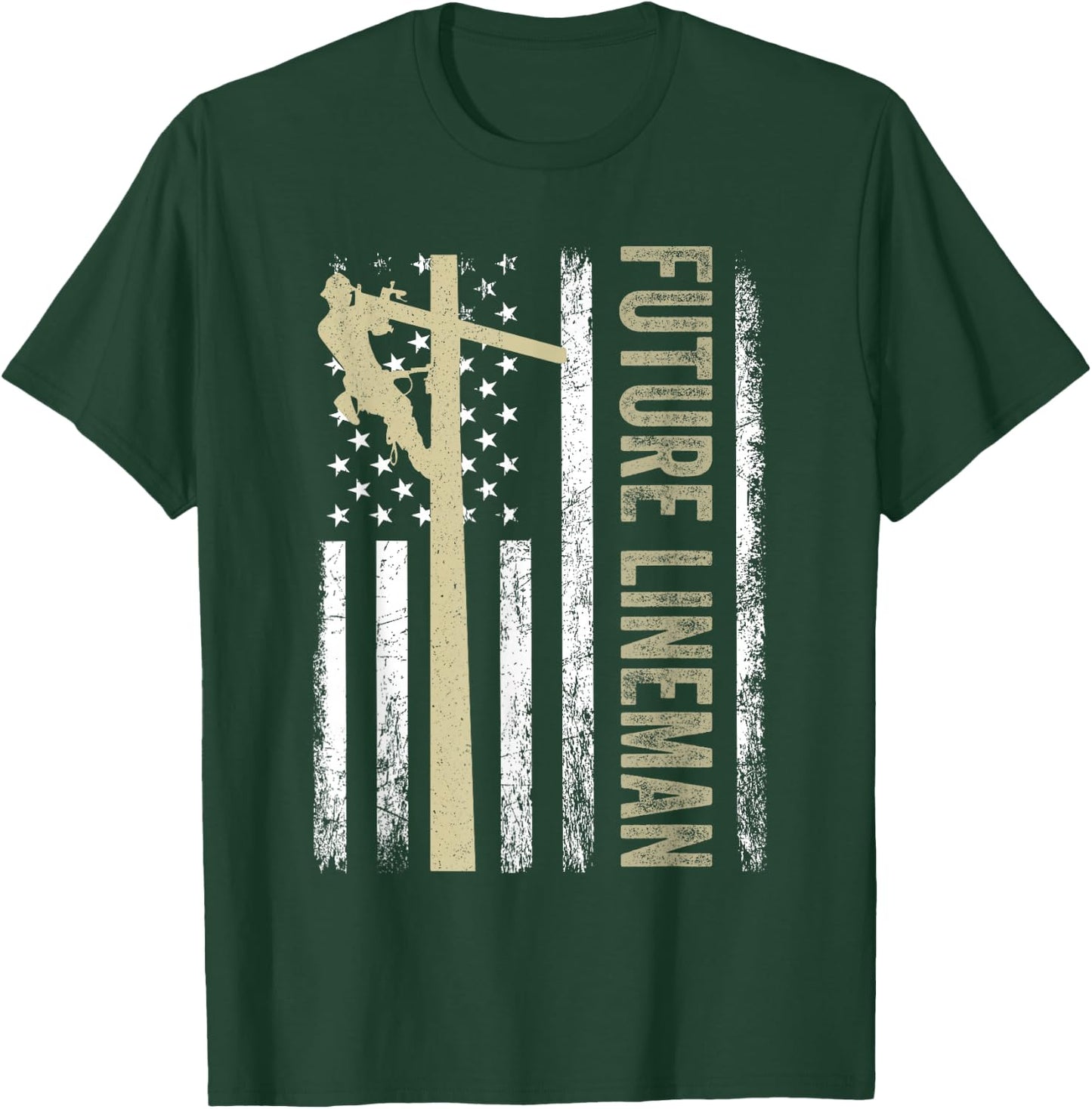 Future Lineman American Flag Electric Cable 4th of July T-Shirt - T-Shirt | Forest