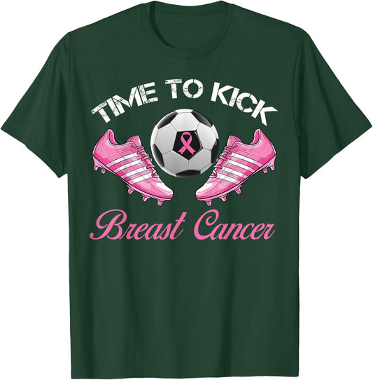 Time To Kick Breast Cancer Soccer Breast Cancer Awareness T-Shirt - T-Shirt | Forest