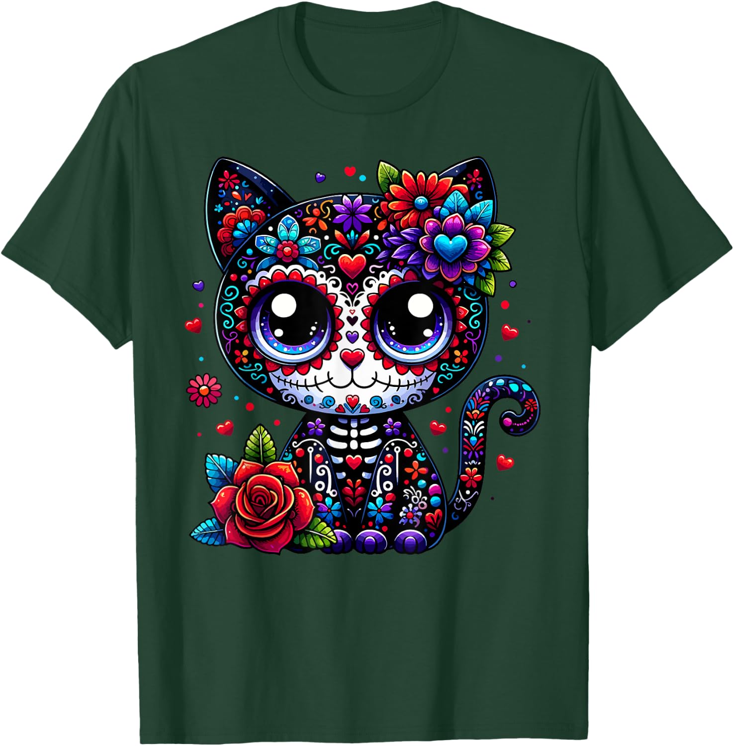 Dia De Los Muertos Cinco De Mayo Cat Sugar Skull Men Women T-Shirt - T-Shirt | Forest