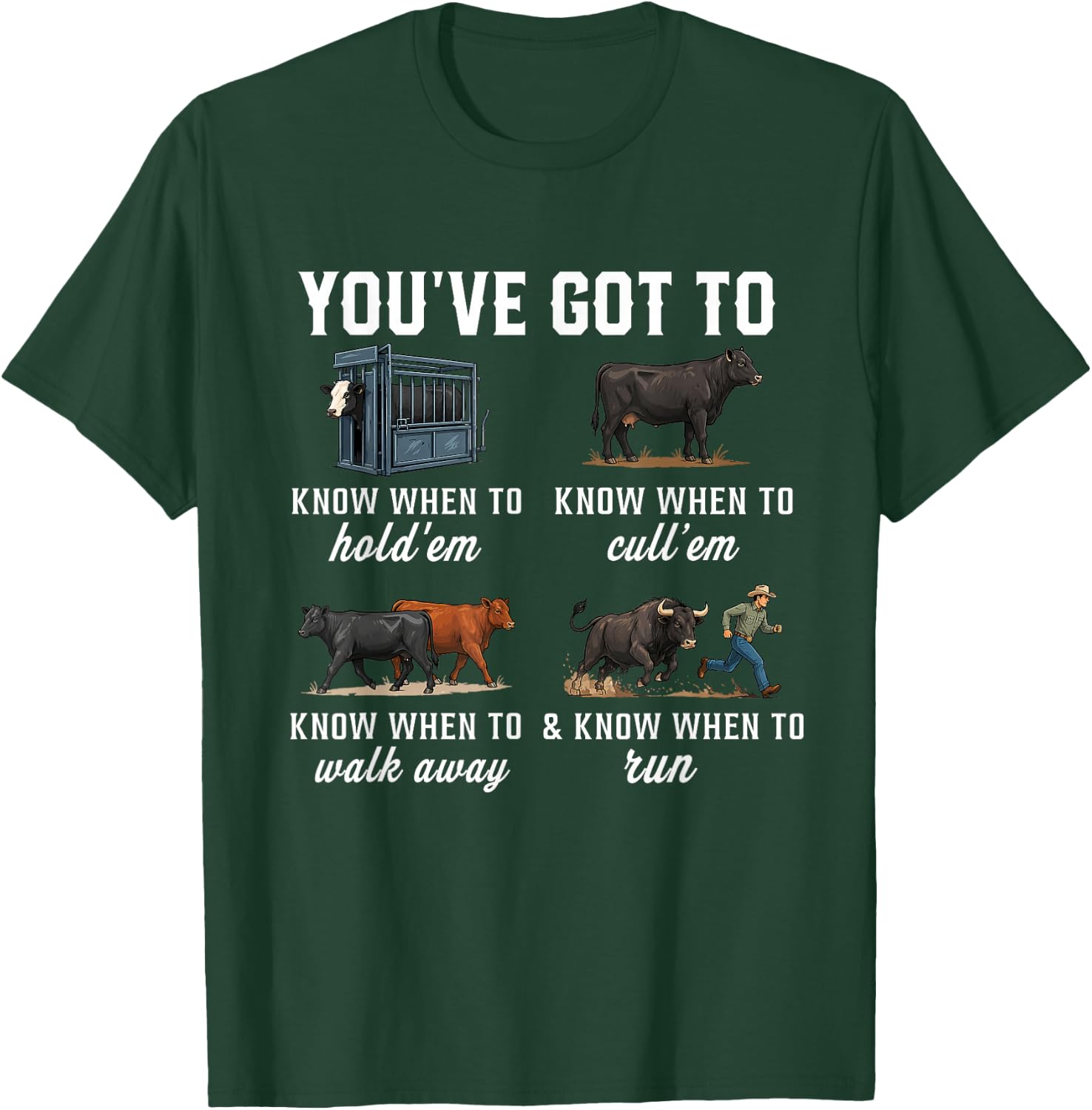 You've Got to Know When to Hold'em Retro Funny Cow Lover T-Shirt - T-Shirt | Forest