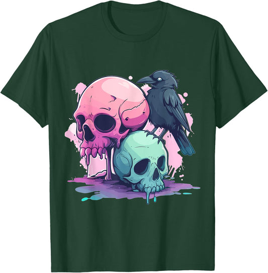 Goth Pastel Cute Creepy Kawaii Skull And Crow Vaporwave T-Shirt - T-Shirt | Forest