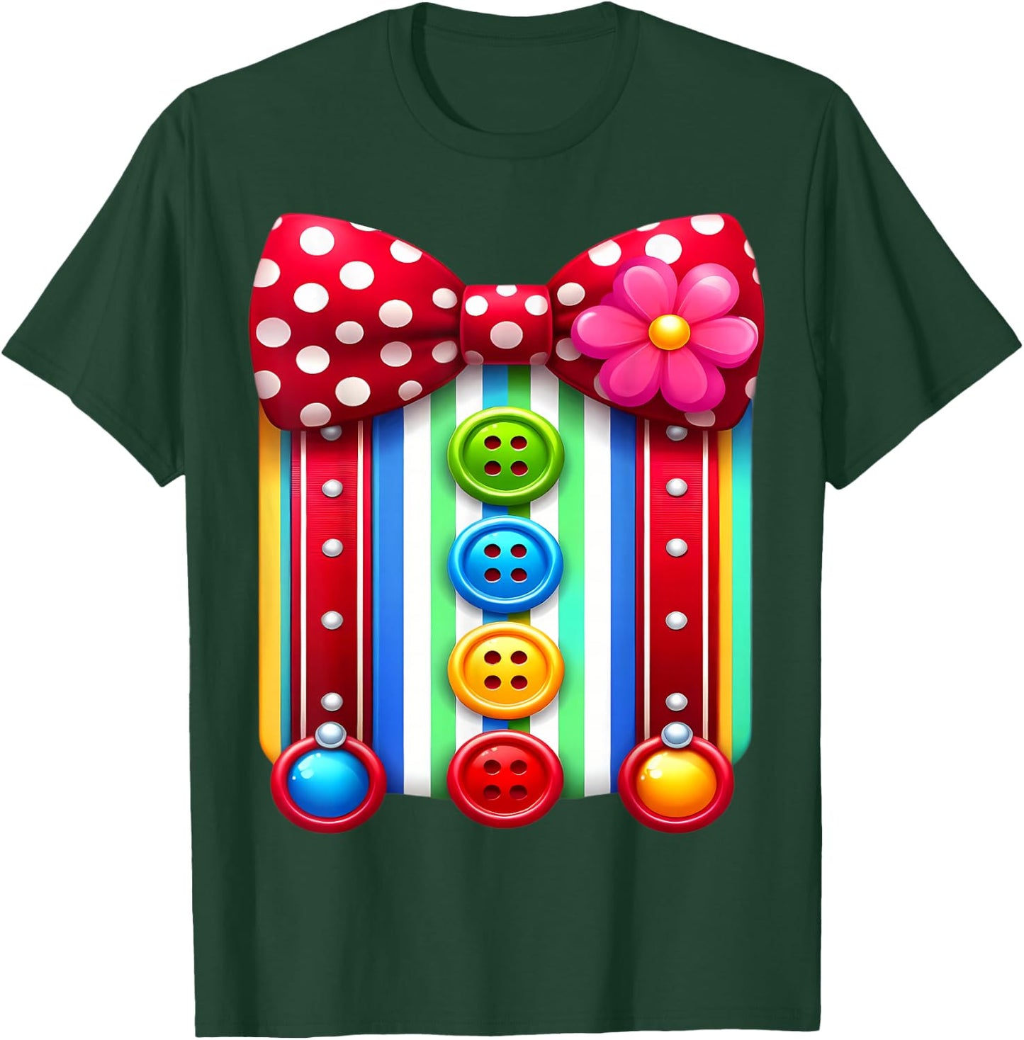 Colorful Clown Costume Funny Bow Tie and Buttons Design T-Shirt - T-Shirt | Forest