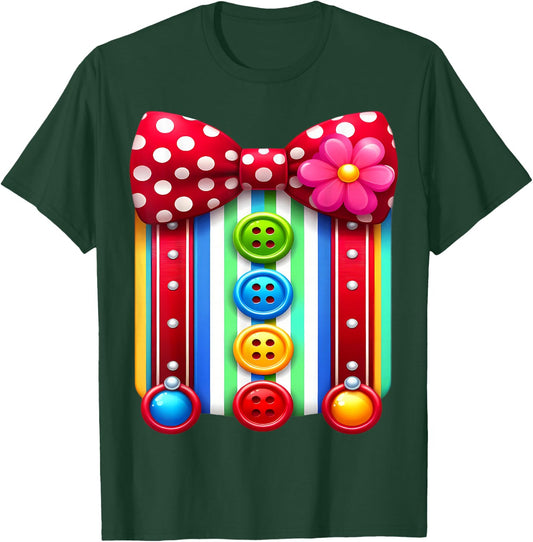 Colorful Clown Costume Funny Bow Tie and Buttons Design T-Shirt - T-Shirt | Forest