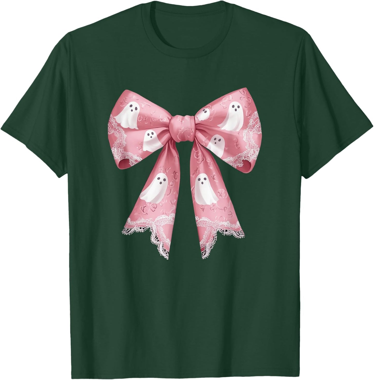 Pink Ghost Coquette Bow Halloween Spooky Season Girls T-Shirt - T-Shirt | Forest