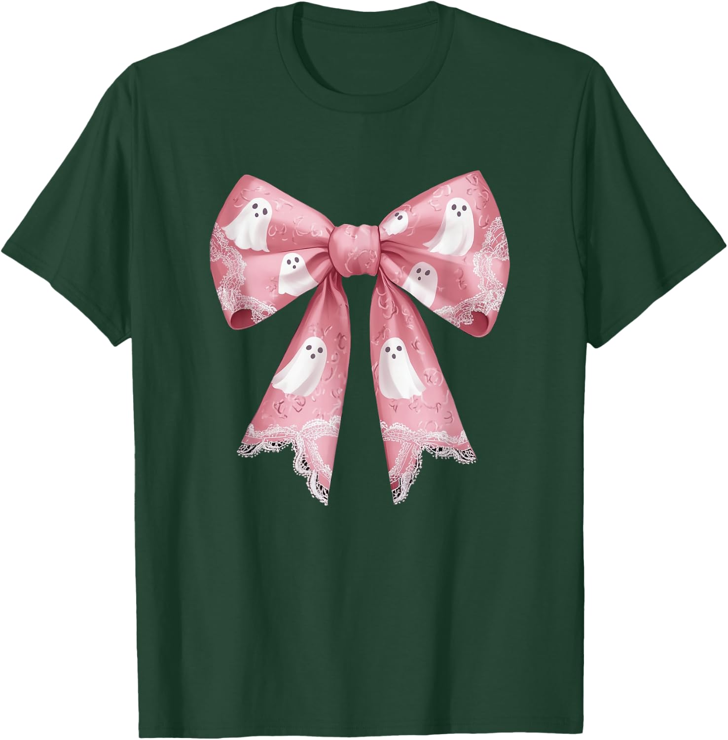 Pink Ghost Coquette Bow Halloween Spooky Season Girls T-Shirt - T-Shirt | Forest