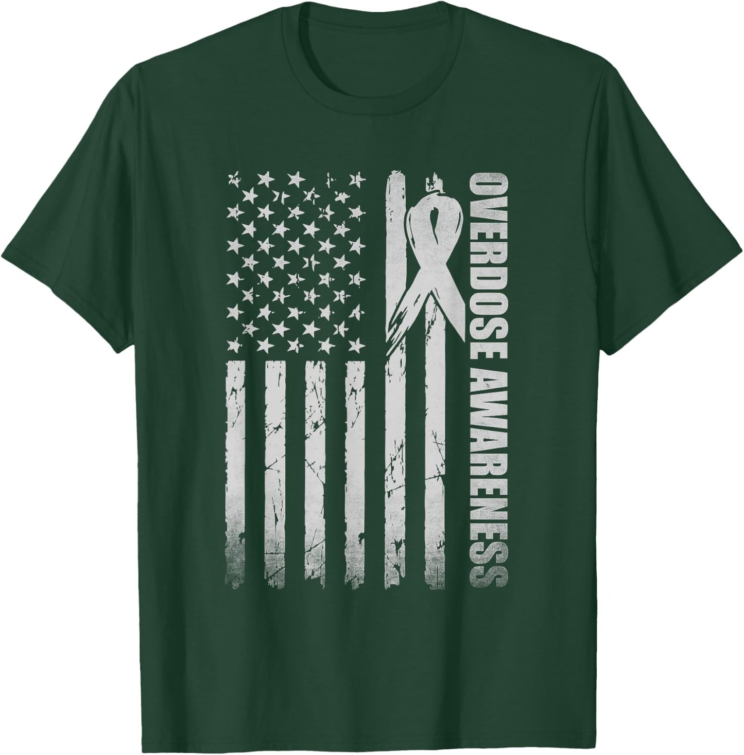 Overdose Awareness Month Purple Ribbon American Flag T-Shirt - T-Shirt | Forest