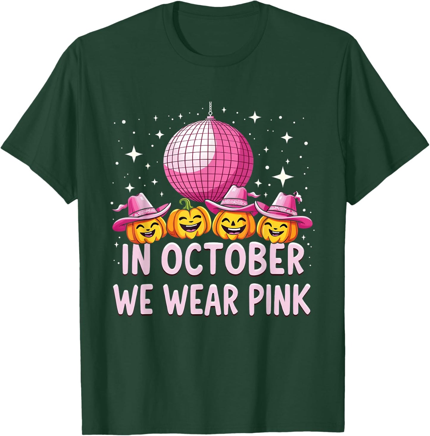 In October We Wear Pink Breast Cancer Pumpkin Cowgirl Wester T-Shirt - T-Shirt | Forest