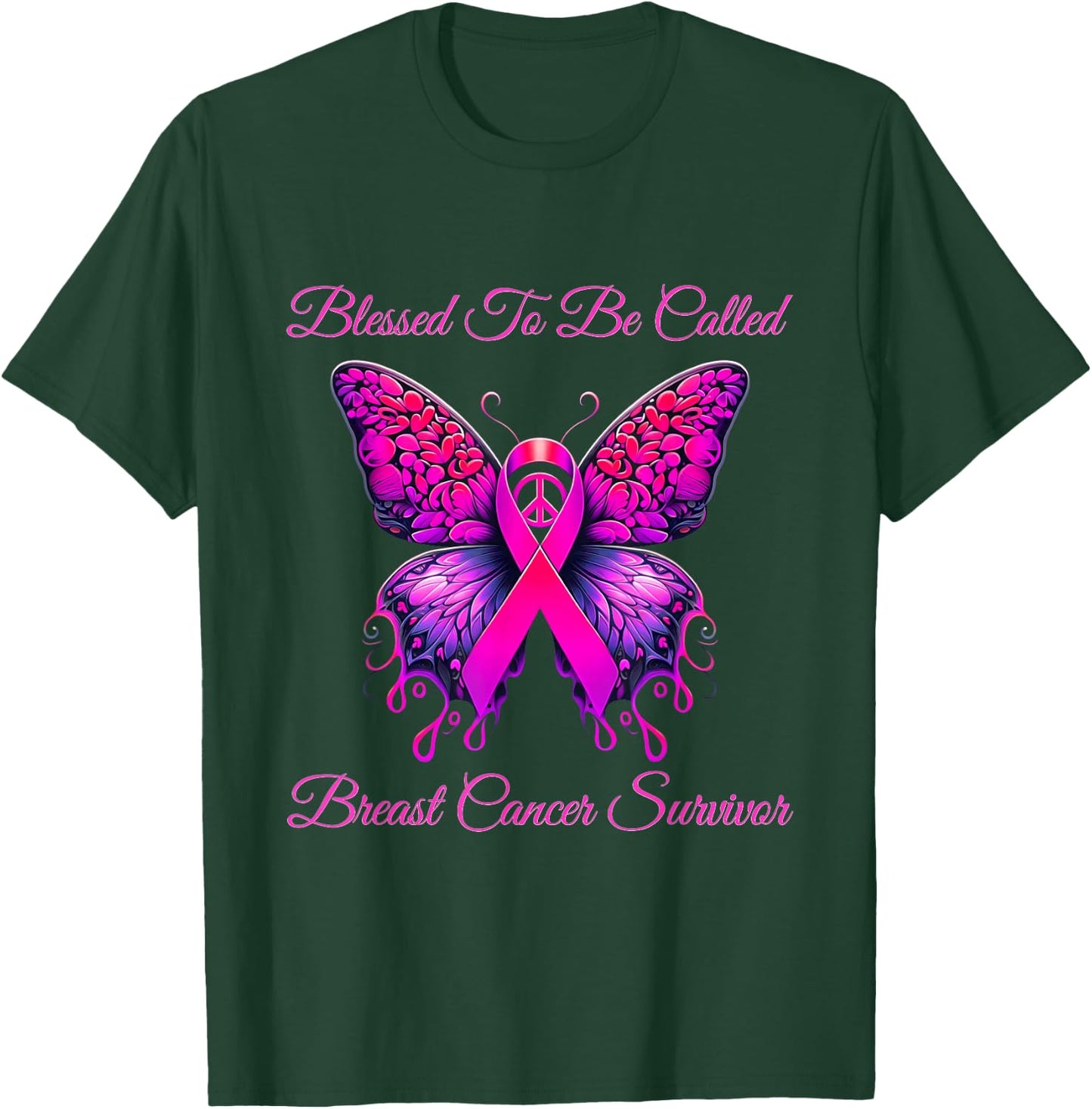 Pink Butterfly Blessed To Be Called Breast Cancer Survivor T-Shirt - T-Shirt | Forest