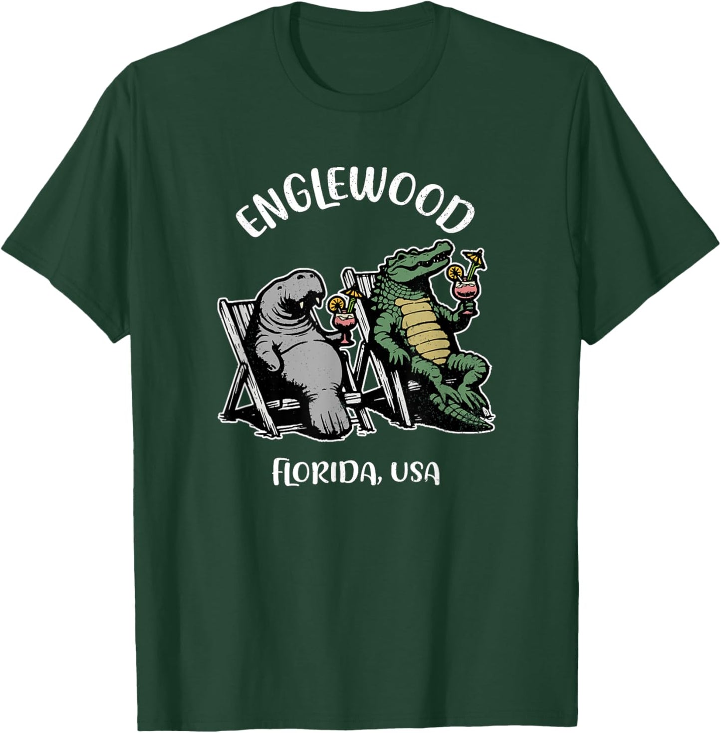 Englewood Florida USA Funny Manatee and Alligator Design T-Shirt - T-Shirt | Forest