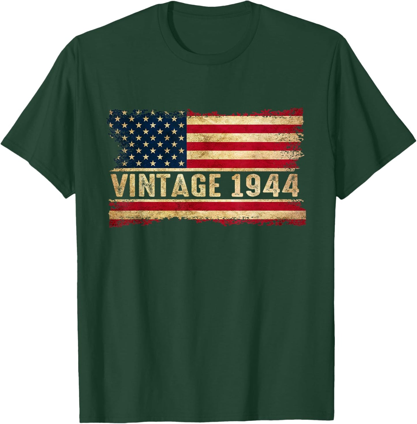 Born In 1944 80th Birthday 80 Years Old American Flag T-Shirt - T-Shirt | Forest