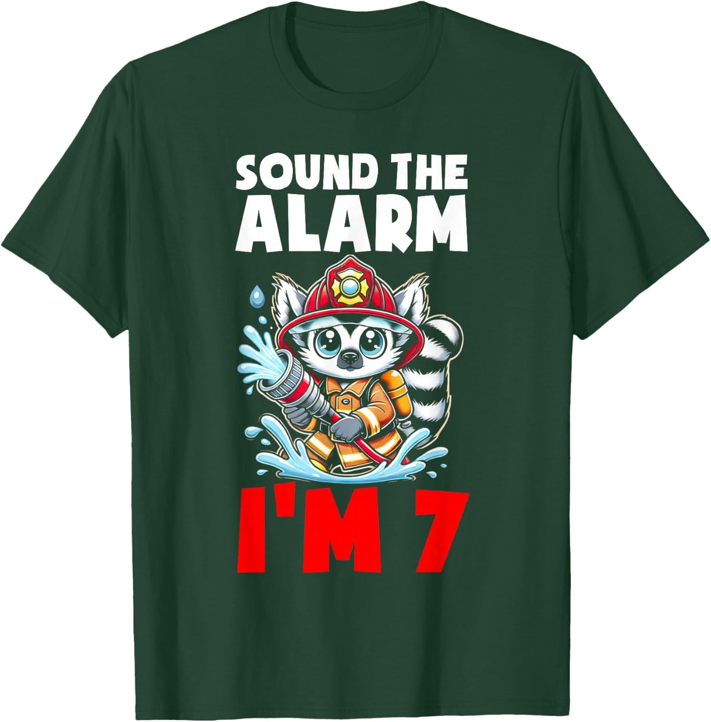 Lemur Firefighter Fireman Kids 7th Birthday Boys 7 Year Old T-Shirt - T-Shirt | Forest