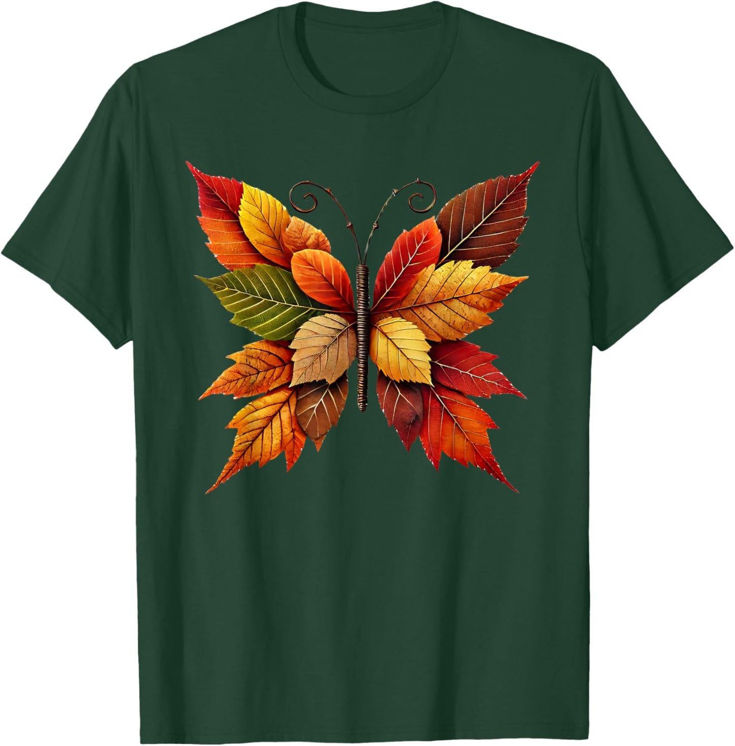 Autumn Fall Leaves Butterfly Nature Apparel -Adult Autumn Fall Leaves Butterfly Nature Black Small Short Sleeve T-Shirt - T-Shirt | Forest
