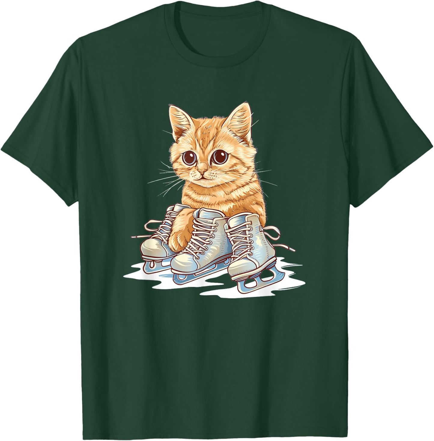 Ice skating Shoes and cute Cat Outfit Men Women Kids T-Shirt - T-Shirt | Forest