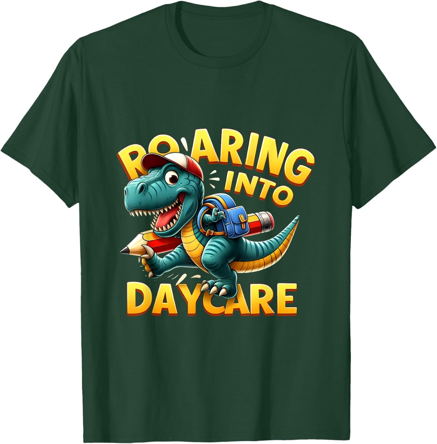 Roaring Into Daycare First Day of Daycare T-Rex Dinosaur T-Shirt - T-Shirt | Forest