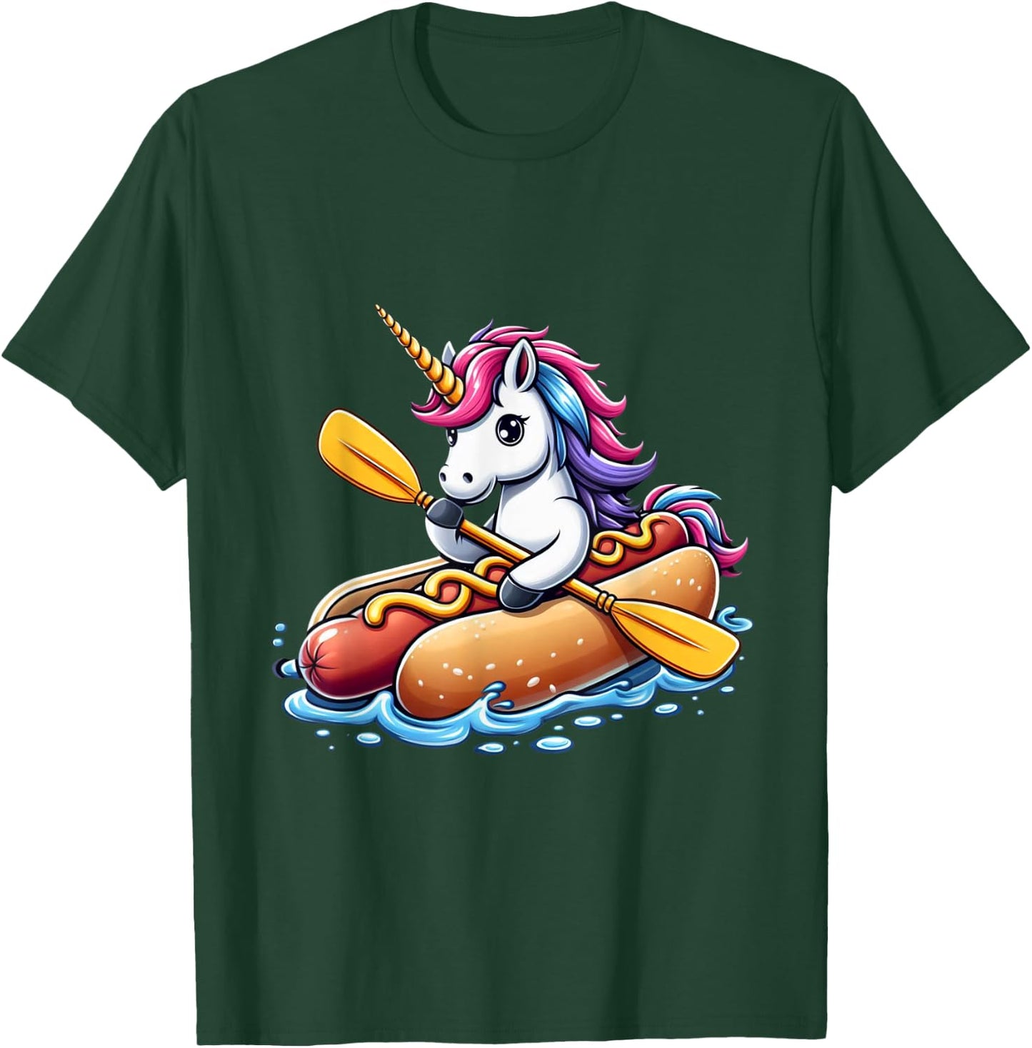 Unicorn Riding Hot Dog Boys Girls Women Kids Teens Rainbow T-Shirt - T-Shirt | Forest