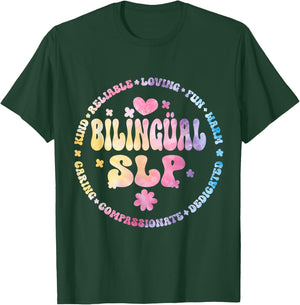 Cultivando Bilingues SLP Language Bilingual Crew Teacher T-Shirt - T-Shirt | Forest