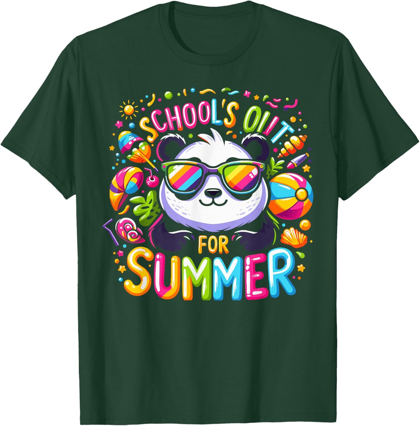 Cute Schools Out For Summer Teacher Kids Girls Boys Panda T-Shirt - T-Shirt | Forest