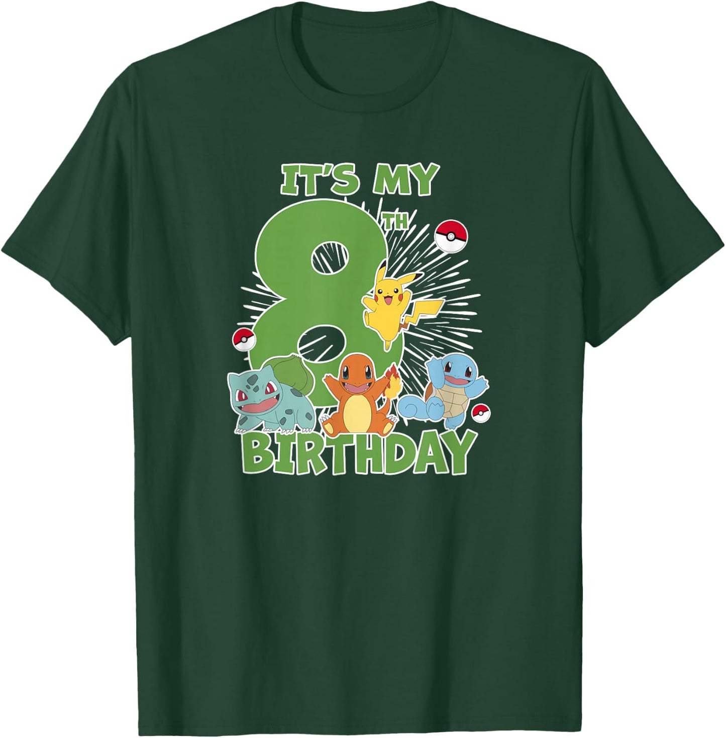 Pokémon It's My 8th Birthday Kanto Starters Celebration T-Shirt - T-Shirt | Forest