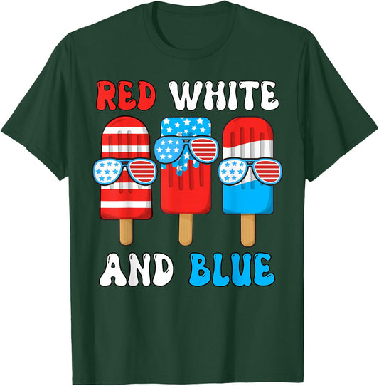 Red White Blue Popsicle 4th July Patriotic Boy American Flag T-Shirt - T-Shirt | Forest